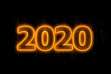 New Year concept 2020 with orange neon.