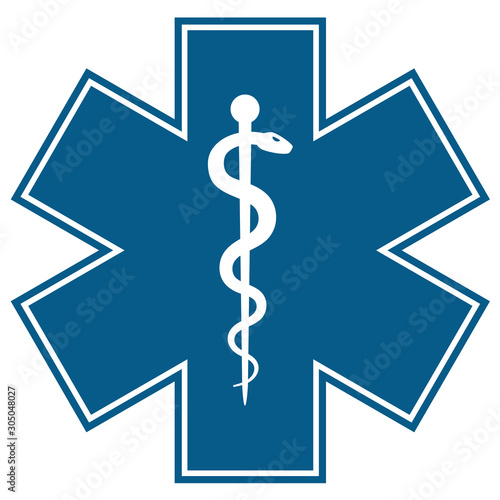 Medical symbol of the Emergency - Star of Life flat icon isolated on white background. EMS, First responder.