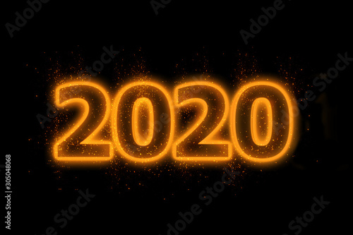 New Year concept 2020 with orange neon.