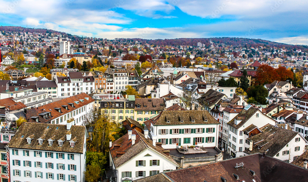 Aerial view of Zurich, Switzerland.