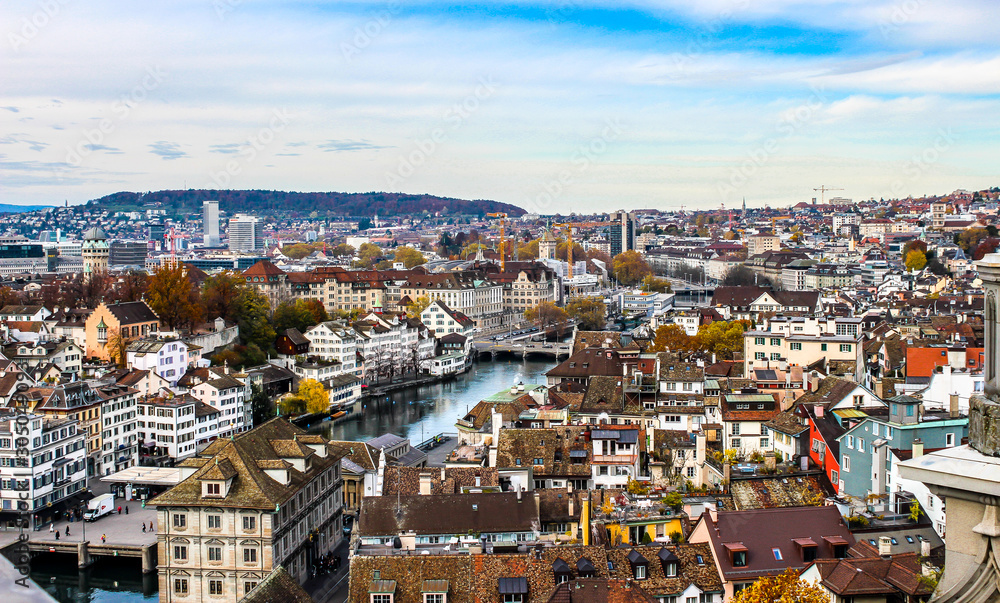 Aerial view of Zurich, Switzerland.