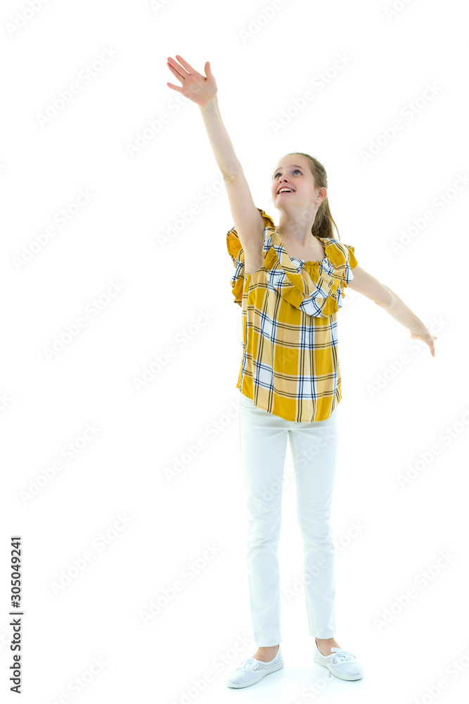 Schoolgirl, teenager girl studio photo in full growth. Isolated Schoolgirl, teenager girl studio photo in full growth. Isolated
