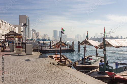 DUBAI - UAE, DECEMBER 26 2017: Traditional boats on the Dubai creek