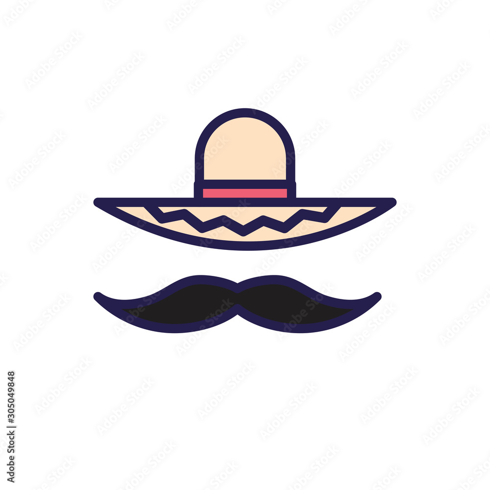 mexican culture hat and mustache fill style icon mexican culture hat and mustache fill style icon
