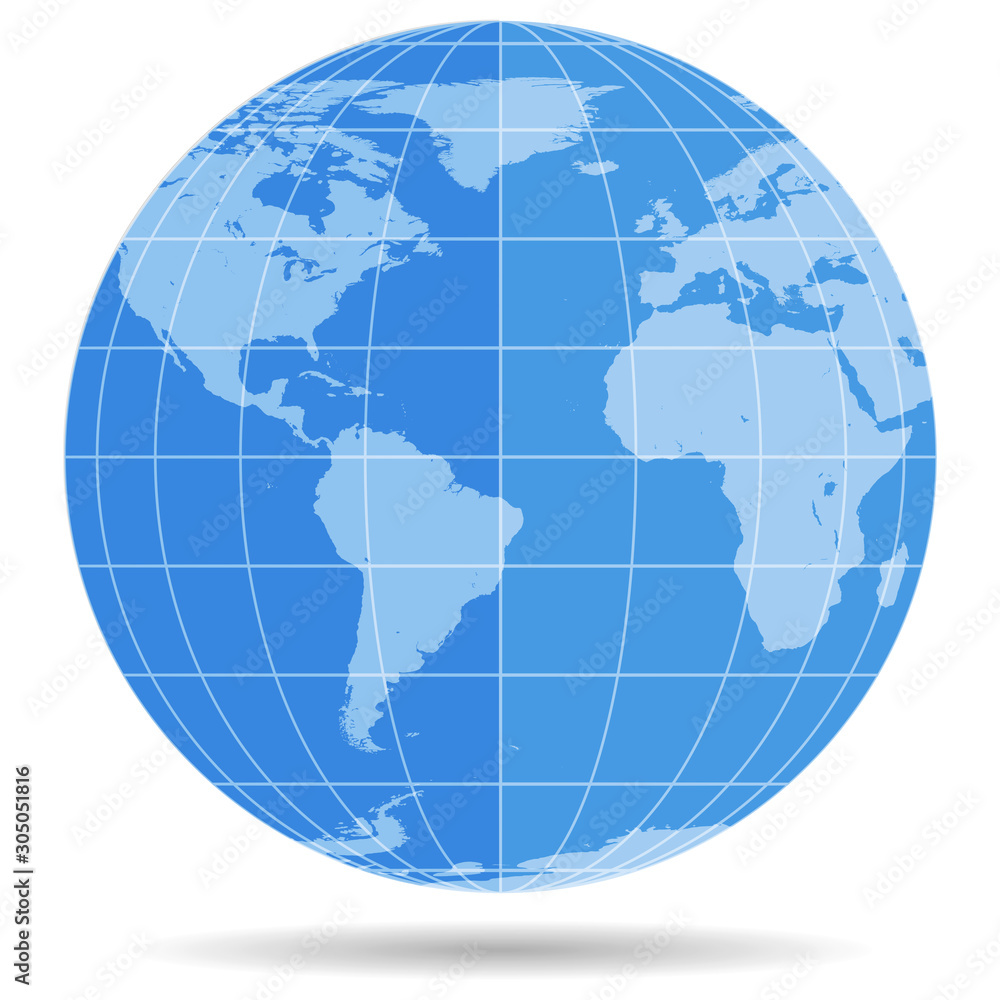 Globe Earth symbol flat icon isolated on white background. Europe, Africa, America, Antarctica, Arctica.