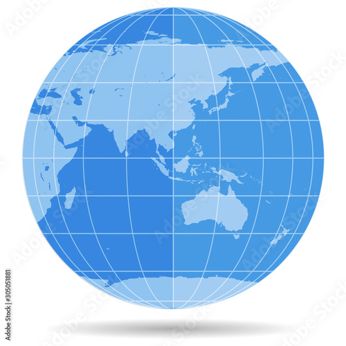 Globe Earth symbol flat icon isolated on white background. Europe, Asia, Africa, Australia, Antarctica, Arctic.