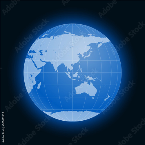 Globe Earth symbol flat icon isolated on black background. Europe  Asia  Africa  Australia  Antarctica  Arctic.