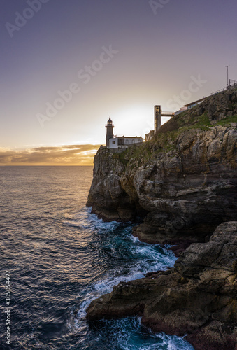 Santa Catalina lighthouse in Lekeitio, Basque country - drone aerial, Basque Country