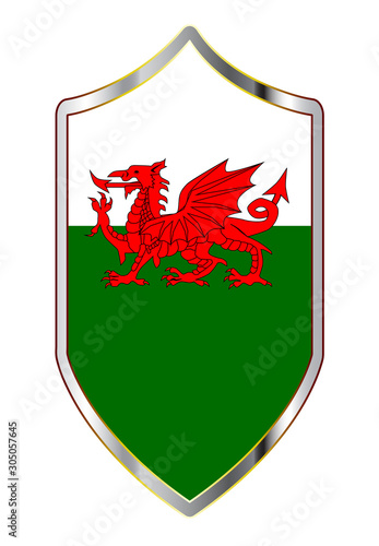 Welsh Flag On A Crusader Shield