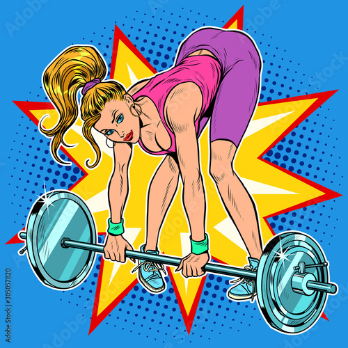 Female athlete weightlifting lifting barbell
