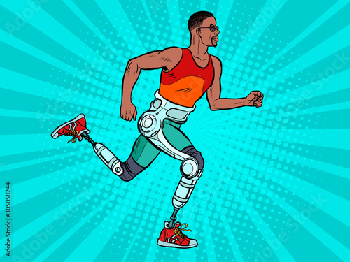 disabled african man running with legs prostheses