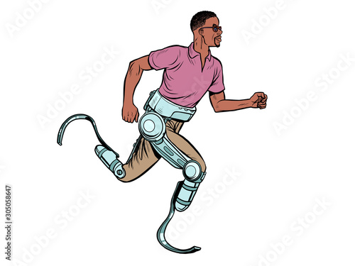 disabled african man running with legs prostheses