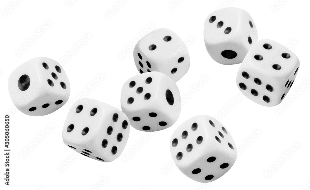 Flying dices, isolated on white background Flying dices, isolated on white background