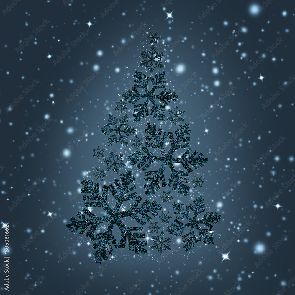 Fashionable creative Christmas tree made of snowflakes on a snowy background. Fashionable creative Christmas tree made of snowflakes on a snowy background.