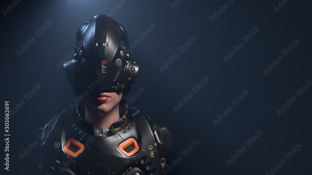 woman in a VR helmet on a neutral background. people of the future. 3d render woman in a VR helmet on a neutral background. people of the future. 3d render