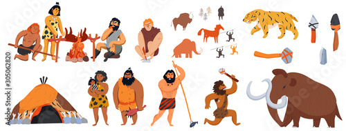 Cavemen Cartoon Set
