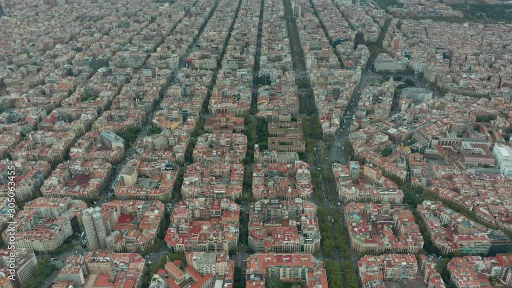Aerial view. Typical square quarters of Barcelona. Aerial view. Typical square quarters of Barcelona.