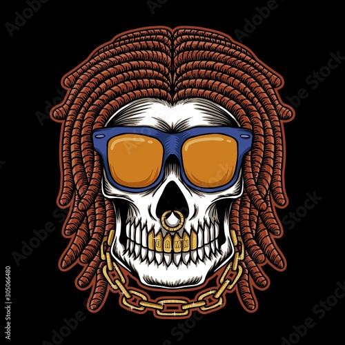 Skull dreadlocks head vector illustration 