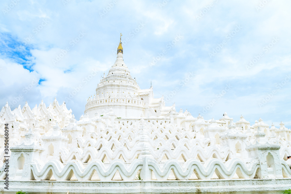 famous mya thein than white pagoda at mingun, myanmar.