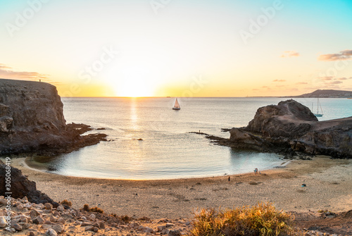 Sunset View  on Papagayo beach, Lanzarote, Canary Islands, Spain