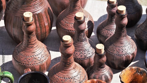 ceramic bottles on the table