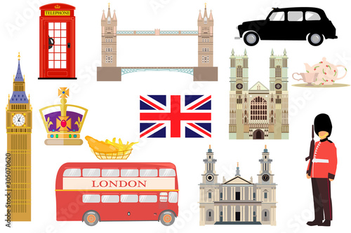 Set of famous london symbols.