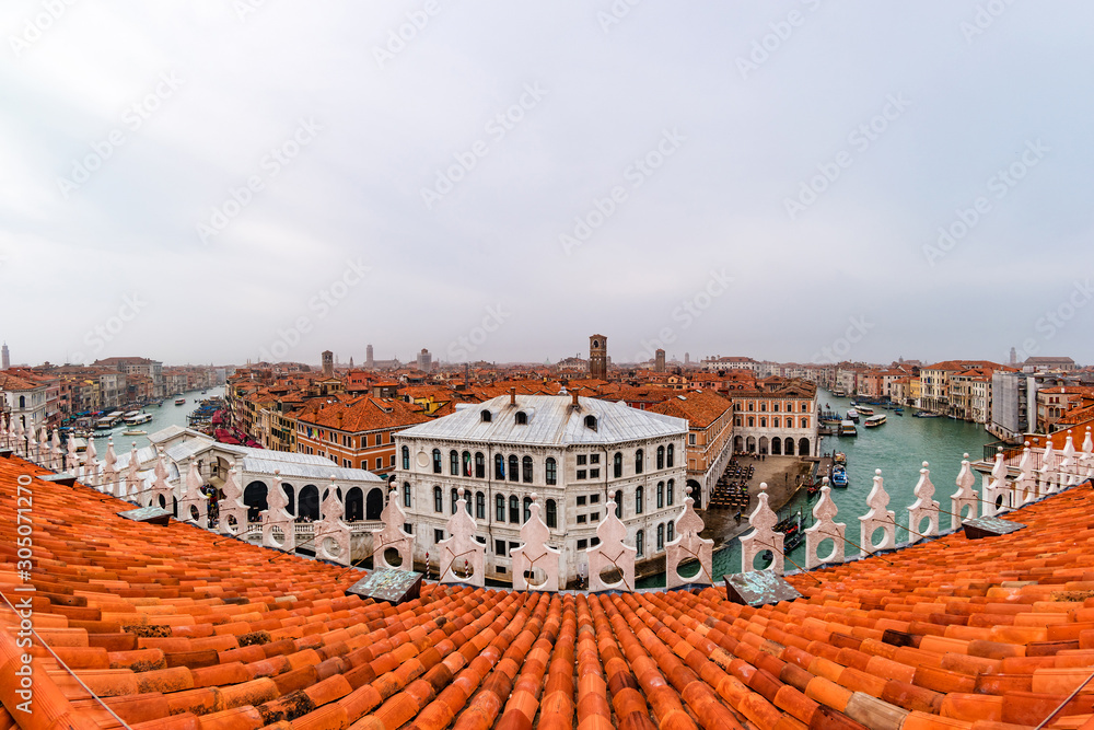 Top view of Grand canal from roof of Fondaco dei Tedeschi.