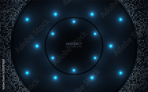 Dark blue abstract paper shapes background overlap layers texture with silver glitters dots element decoration. Luxury and modern vector design template for use element frame, cover, banner, corporate