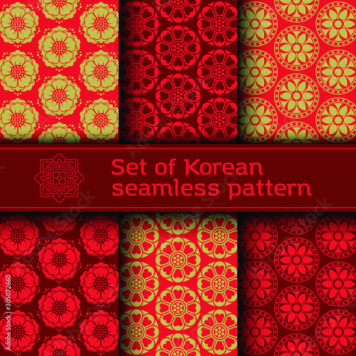 Set of seamless vector korean pattern, tradition asian ornament