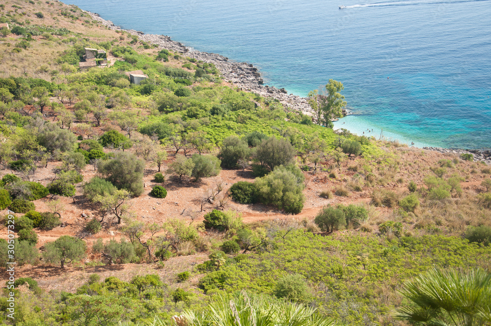 The Zingaro Natural Reserve in Trapani Province, Sicily . The beach is located between San Vito Lo Capo and Castellammare del Golfo.