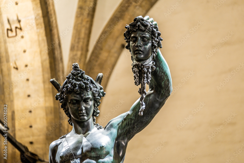 Bronze statue of Perseus holding the head of Medusa in Florence, made by Benvenuto Cellini in Stock Photo | Adobe Stock