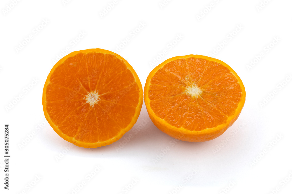 Half navel oranges isolated on white back ground. Save with clipping path. Half navel oranges isolated on white back ground. Save with clipping path.