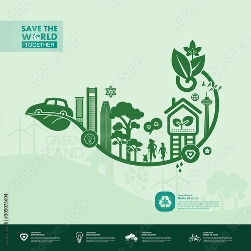 Save the world together green ecology vector illustration.
