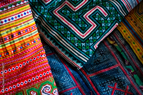 Colorful Hmong Hilltribe fabric/cushion cover and throw for sale in Chiang Mai Thailand