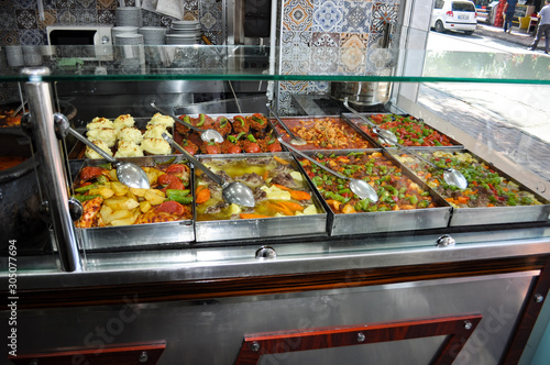 Istanbul, Turkey - May 29 2016: Local Turkish food served in a Lokanta (Local Diner / Cafe) in Istanbul.