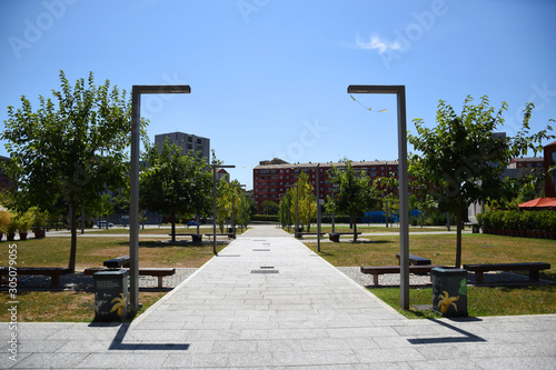 Park with strange columns in the Uptown Milan district