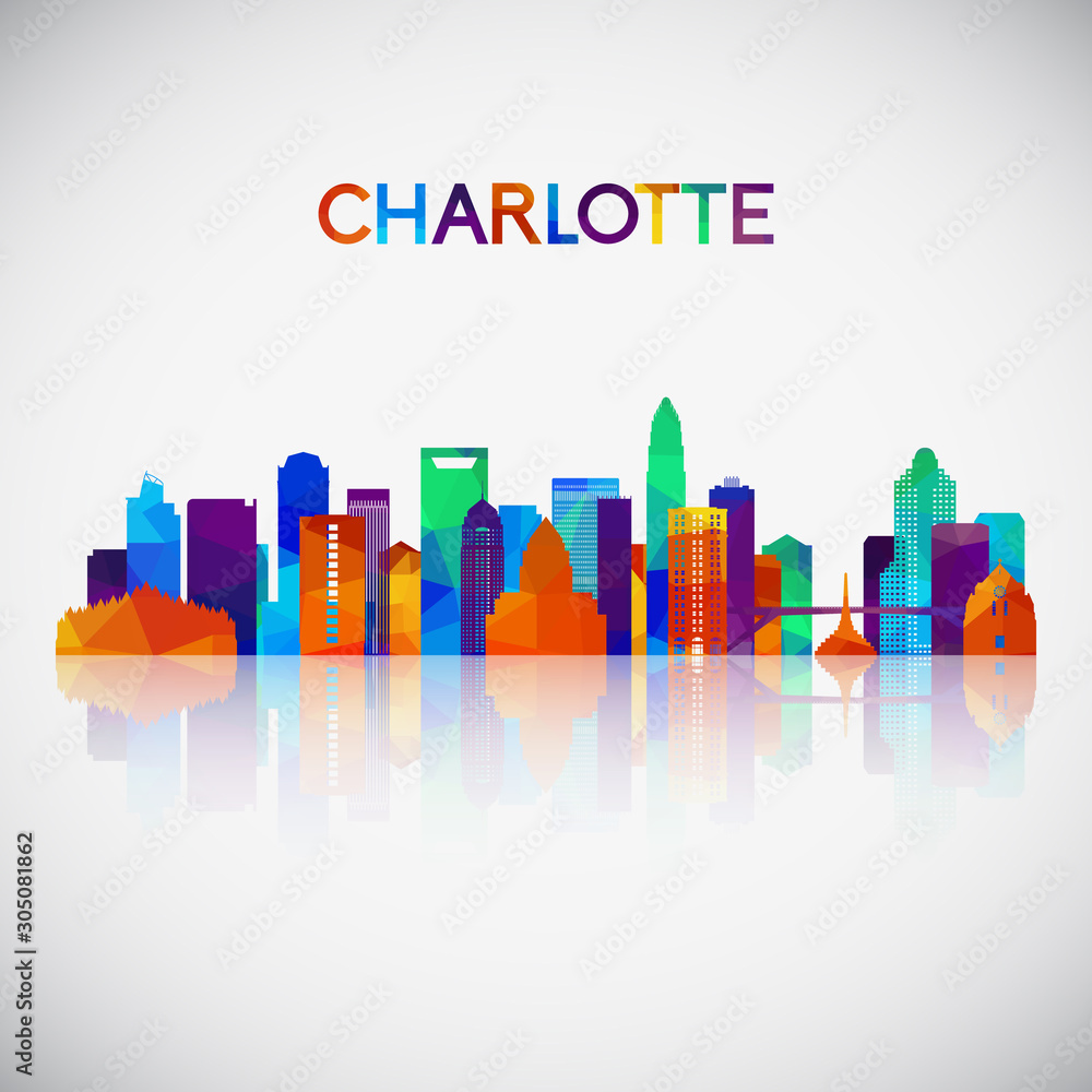 Charlotte skyline silhouette in colorful geometric style. Symbol for your design. Vector illustration.
