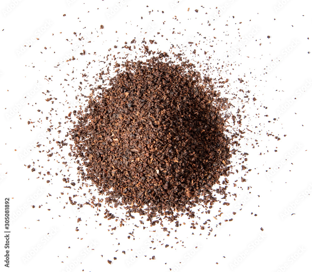 Pile of black dry tea on white background, flat lay. Pile of black dry tea on white background, flat lay.