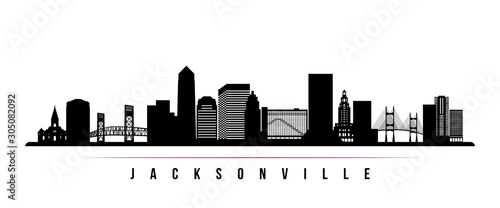 Jacksonville skyline horizontal banner. Black and white silhouette of Jacksonville, Florida. Vector template for your design. photo