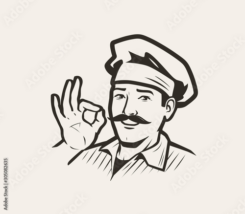 Cook, chef logo. Restaurant, cooking symbol. Sketch vector illustration