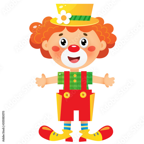 Color image of cartoon circus clown on white background. Vector illustration for kids.