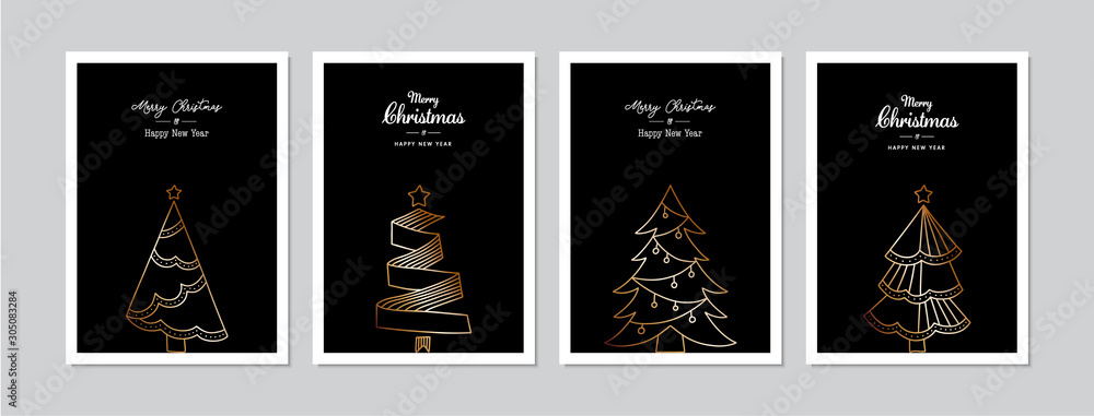 Fototapeta premium Merry Christmas cards set with hand drawn elements. Doodles and sketches vector Christmas illustrations, DIN A6