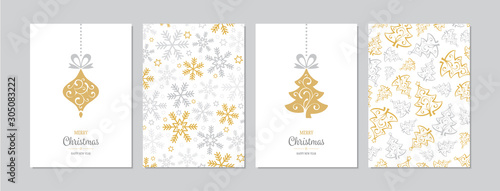 Merry Christmas cards set with hand drawn elements. Doodles and sketches vector Christmas illustrations, DIN A6