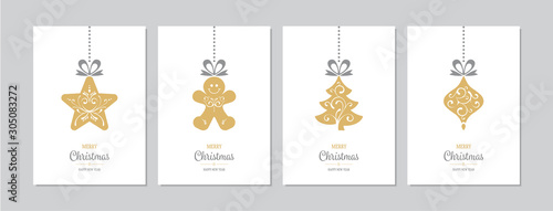 Merry Christmas cards set with hand drawn elements. Doodles and sketches vector Christmas illustrations, DIN A6