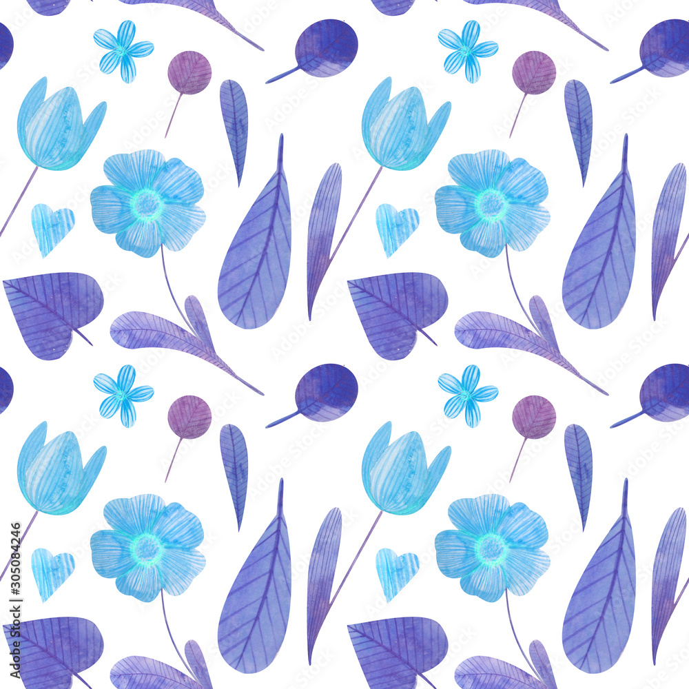 Obraz premium seamless pattern with cute watercolor illustration of stylized flowers.