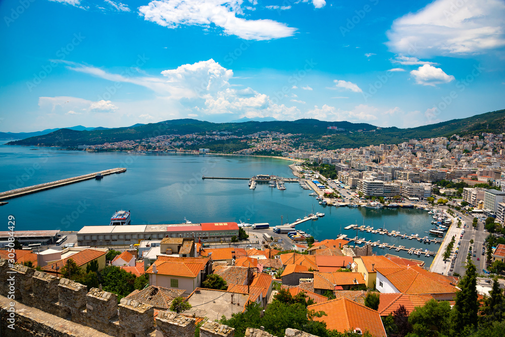 Kavala Greece picturesque city view from above. Also known as Small 