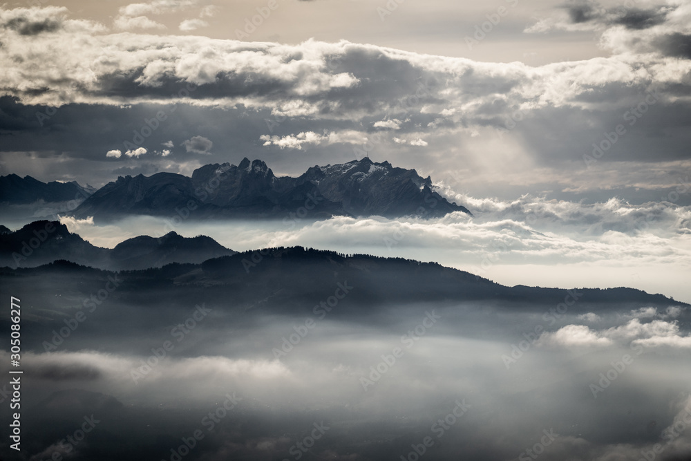 Moody view in the swiss alps and Säntis