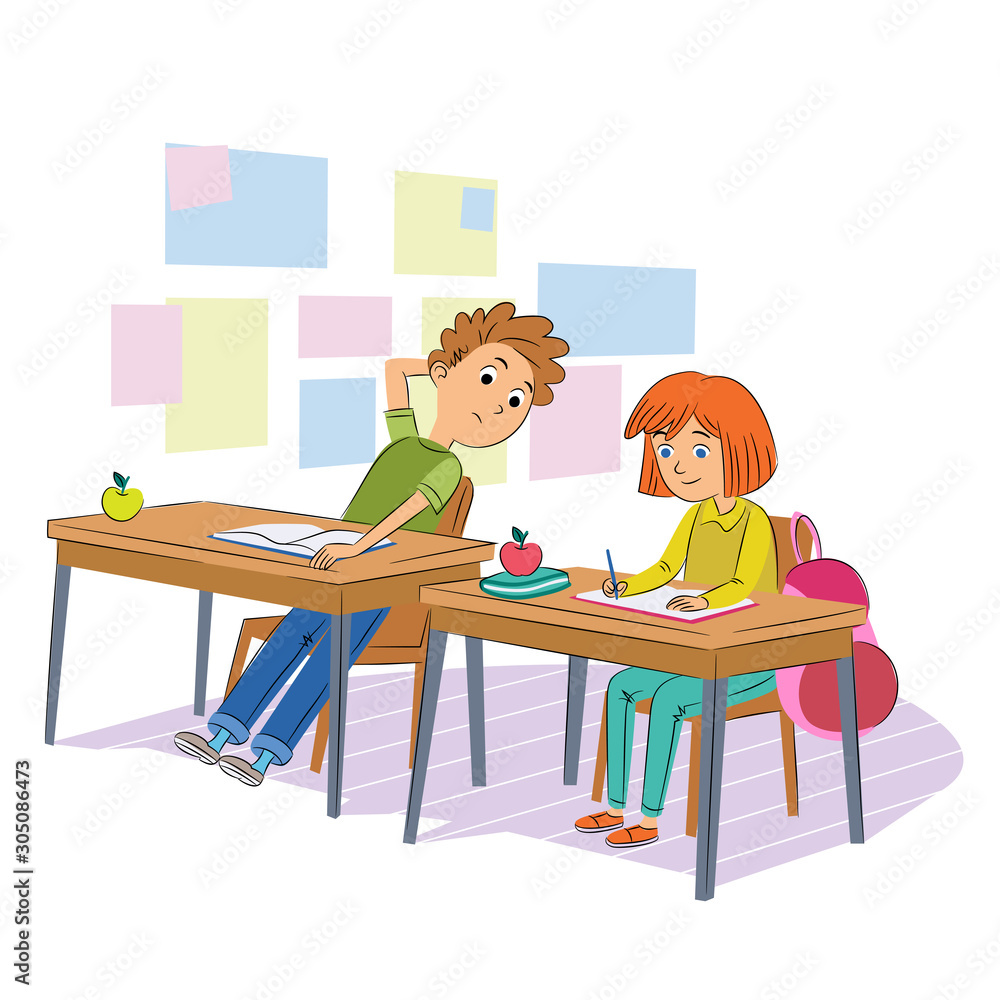 Vecteur Stock School test cheating flat vector illustration