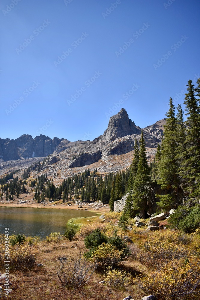 Beautiful alpine meadows and lakes amidst the rugged Gore Range in the Colorado Rockies.