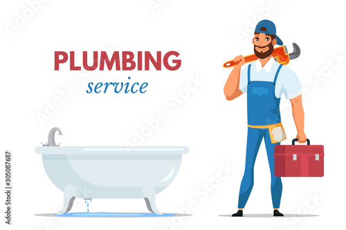 Plumbing service advertising flat design banner